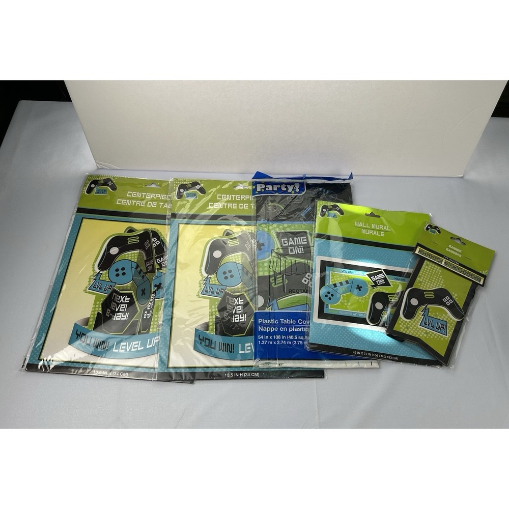 Video Game Birthday Party Decorations Lot Level Up Gamer Banner Table Decor NOS